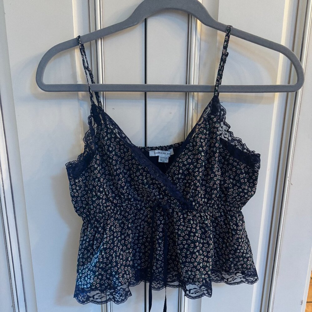 American Eagle Outfitters Blue Floral Tie Waist Camisole Style top